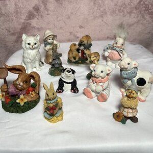 Vintage Garden Bundle (11) Animal Farming Small Resin MultiColored Figurines